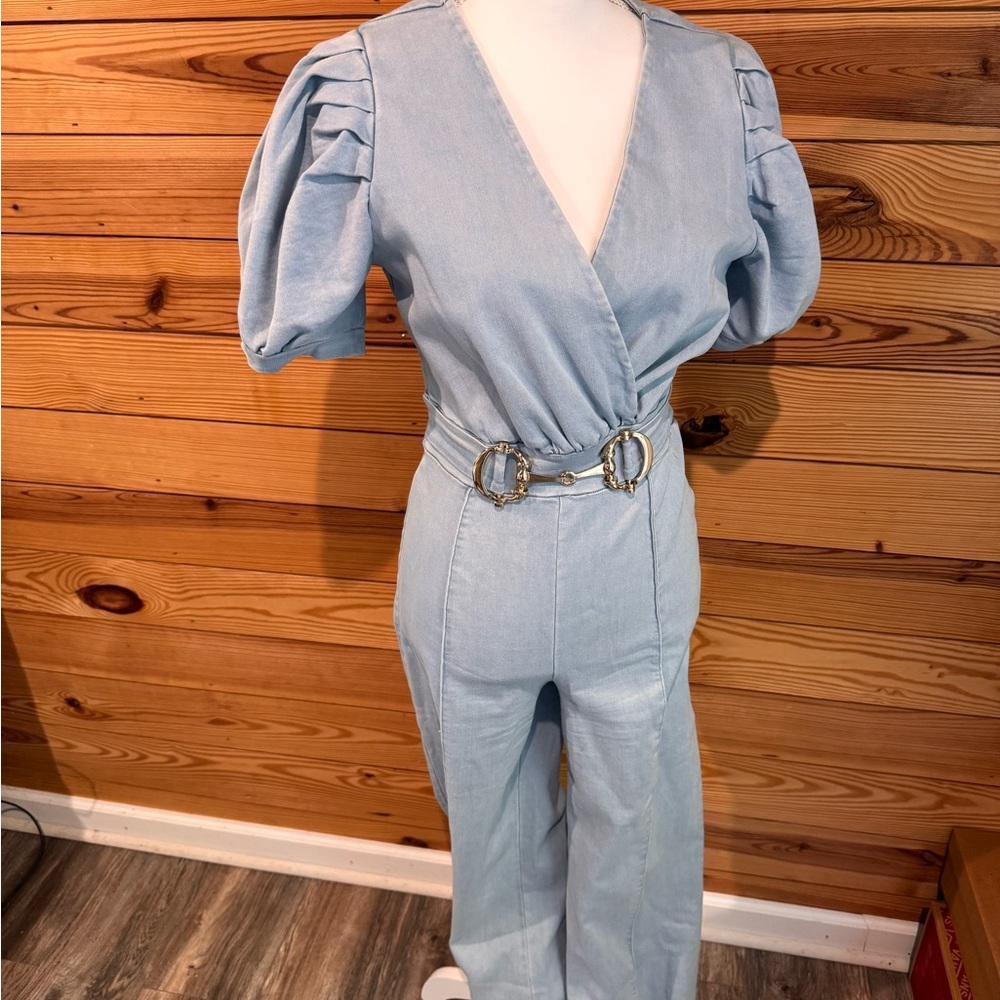 Valentina Sky Blue Jumpsuit with Puff Sleeves